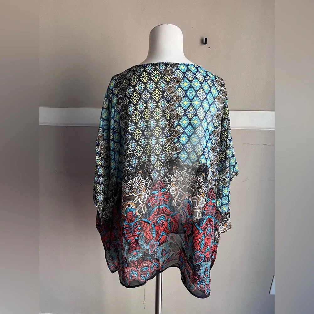 West Kei Blue and Red Patterned Blouse - Picture 3 of 4